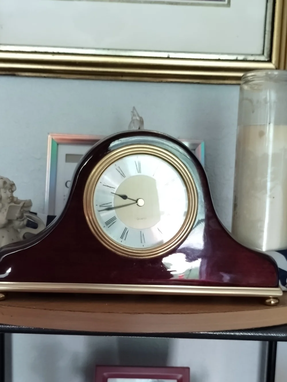 Mahogany Finish Mantel Clock with Gold Accents
